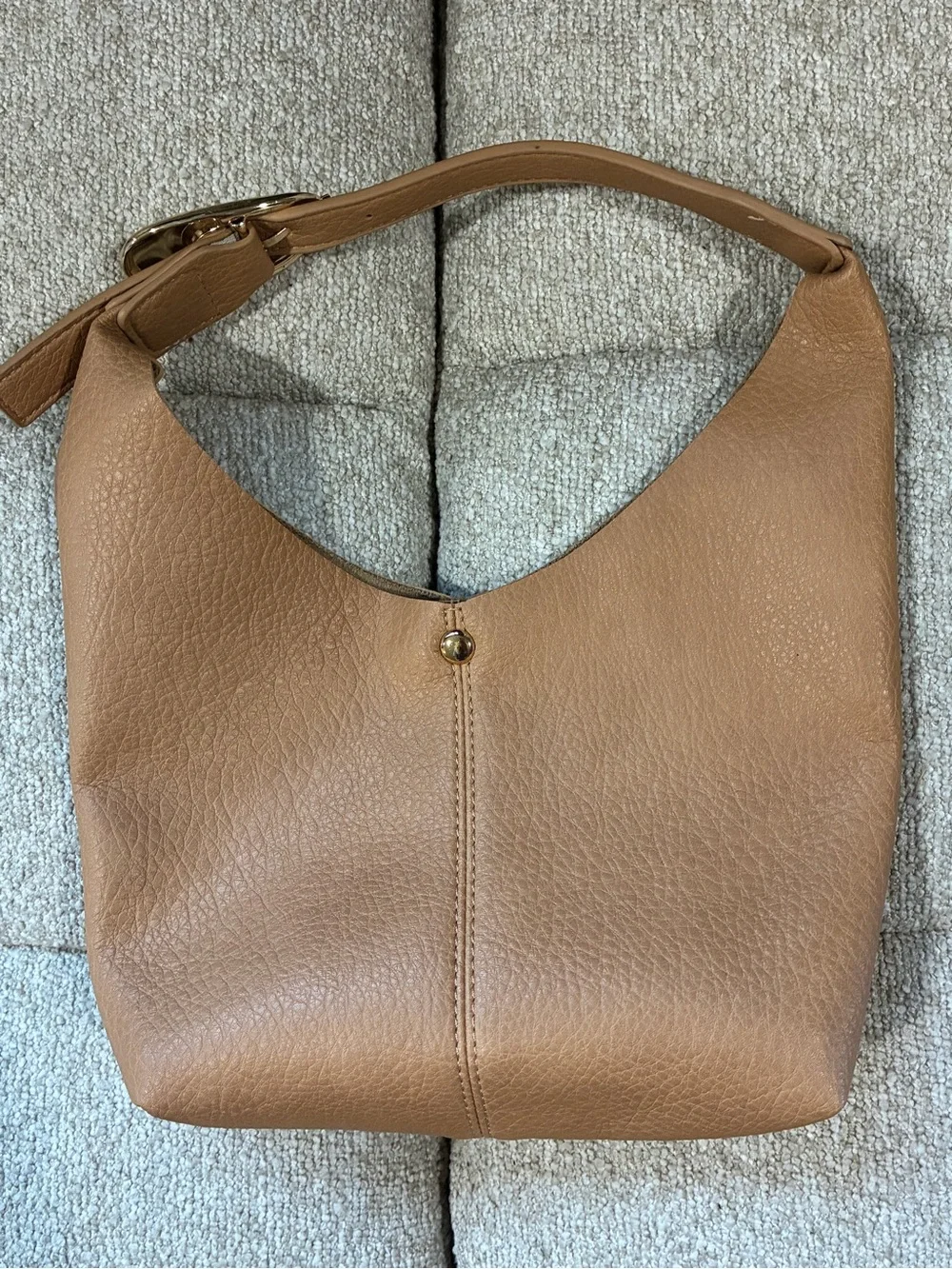 Anthropologie Tan Leather Mini Hobo Bag - Soft Pebbled Finish with Gold Buckle